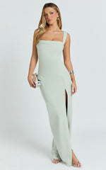 Cowl Neck Column High Split Dress in Sage