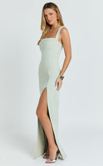 Cowl Neck Column High Split Dress in Sage