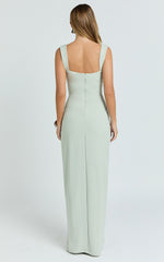Cowl Neck Column High Split Dress in Sage