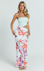 Strapless Side Ruched Cut Out Fitted Dress in Ocean Orchid