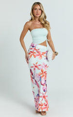 Strapless Side Ruched Cut Out Fitted Dress in Ocean Orchid