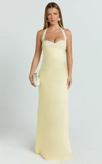 Satin Halter Sweetheart Neck Dress in Butter Yellow - Urban Luxe Apparel