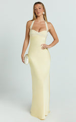Satin Halter Sweetheart Neck Dress in Butter Yellow - Urban Luxe Apparel