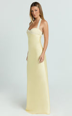 Satin Halter Sweetheart Neck Dress in Butter Yellow - Urban Luxe Apparel