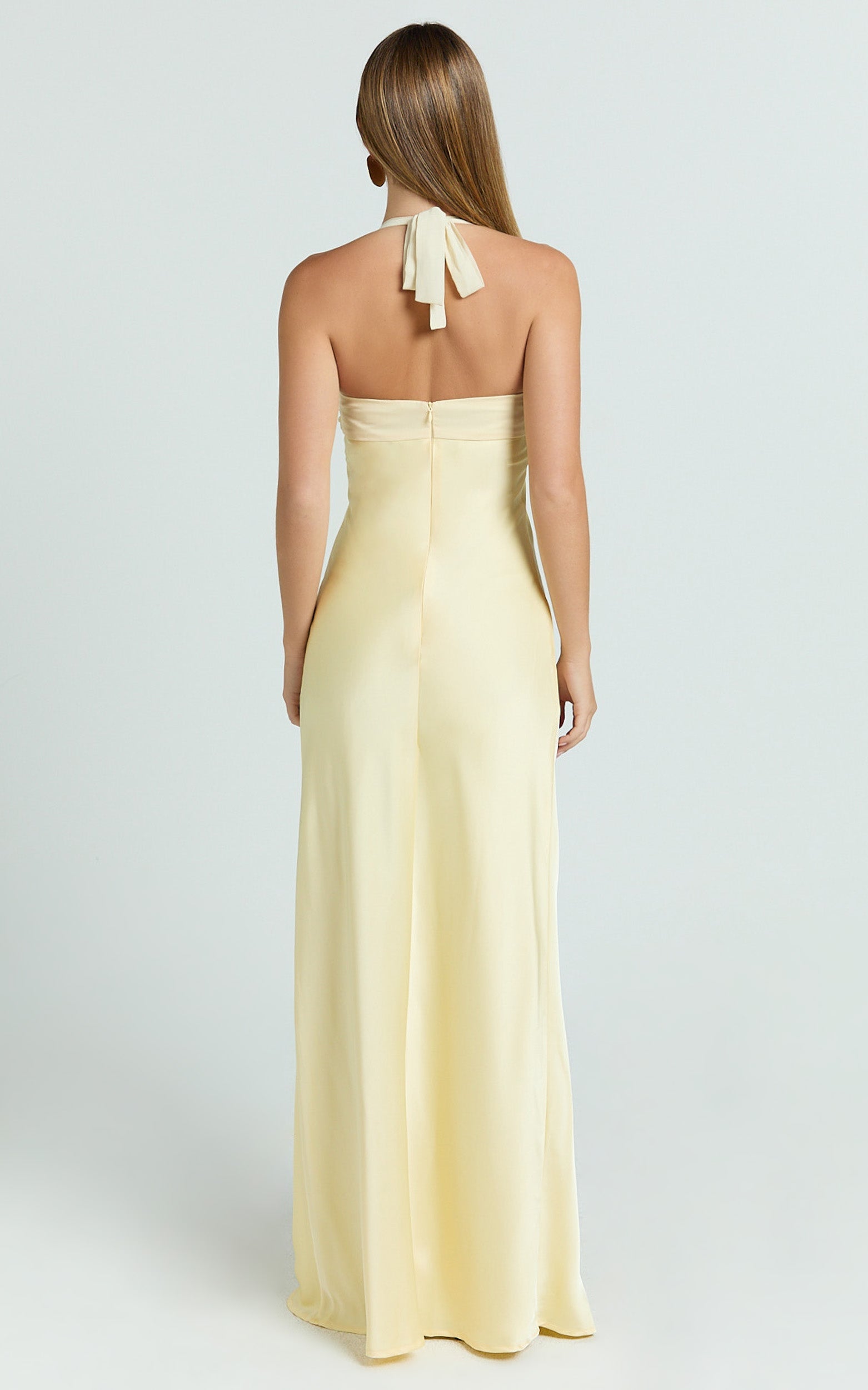 Satin Halter Sweetheart Neck Dress in Butter Yellow - Urban Luxe Apparel