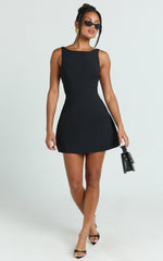 Boat Neck Fit and Flare Dress in Black - Urban Luxe Apparel
