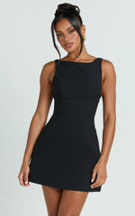 Boat Neck Fit and Flare Dress in Black - Urban Luxe Apparel