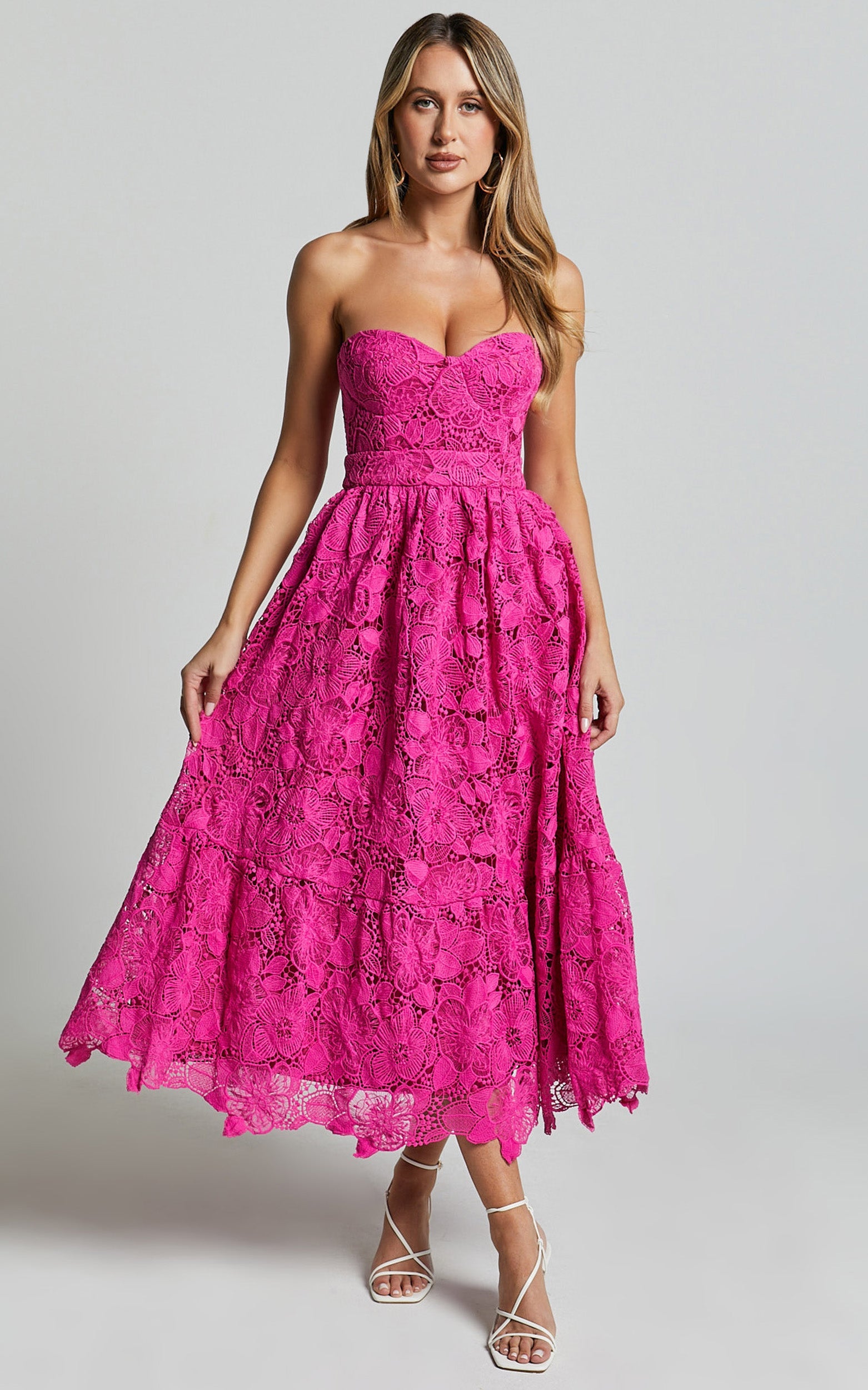 Strapless Lace Dress in Magenta - Urban Luxe Apparel