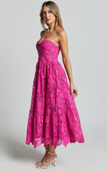 Strapless Lace Dress in Magenta - Urban Luxe Apparel
