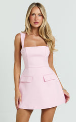 Square Neck Fit And Flare Dress in Pink