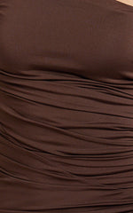 Asymmetric Neck Waist Tie Dress in Chocolate