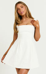 Wide Strap Straight Neck Bow Back Dress in White