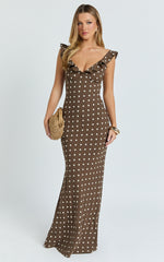 Ruffle Sleeve Polka Dot Dress in Chocolate Polka Dot