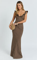Ruffle Sleeve Polka Dot Dress in Chocolate Polka Dot