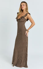 Ruffle Sleeve Polka Dot Dress in Chocolate Polka Dot