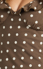 Ruffle Sleeve Polka Dot Dress in Chocolate Polka Dot