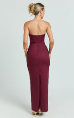 Strapless Ruched Fitted Column Dress in Wine