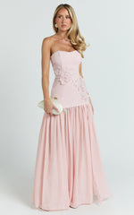 Peplum Bodice Contrast Georgette Dress in Pink