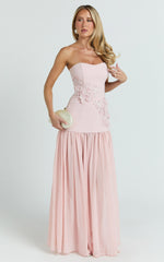 Peplum Bodice Contrast Georgette Dress in Pink