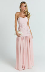 Peplum Bodice Contrast Georgette Dress in Pink