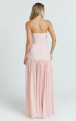 Peplum Bodice Contrast Georgette Dress in Pink