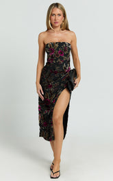 High Split Strapless Dress in Black Floral - Urban Luxe Apparel