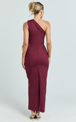 One Shoulder Fitted Dress in Wine
