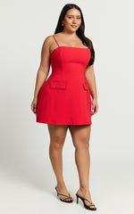 Strappy Corset A Line Dress in Red
