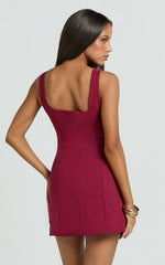 Square Neck Button Down Mini Dress in Wine