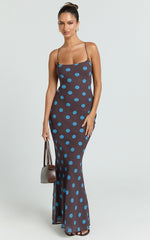Strappy Scoop Neck Floral Placement Print Georgette Dress in Polka Dot Print