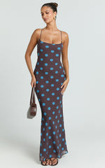 Strappy Scoop Neck Floral Placement Print Georgette Dress in Polka Dot Print