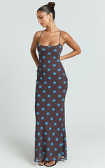 Strappy Scoop Neck Floral Placement Print Georgette Dress in Polka Dot Print
