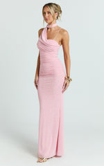 Asymmetric Tie Neck Column Dress in Pink