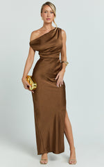 One Shoulder Tie Detail Dress in Chocolate