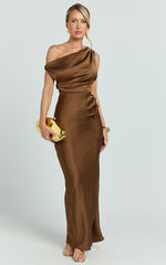 One Shoulder Tie Detail Dress in Chocolate