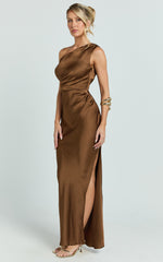 One Shoulder Tie Detail Dress in Chocolate