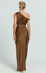 One Shoulder Tie Detail Dress in Chocolate