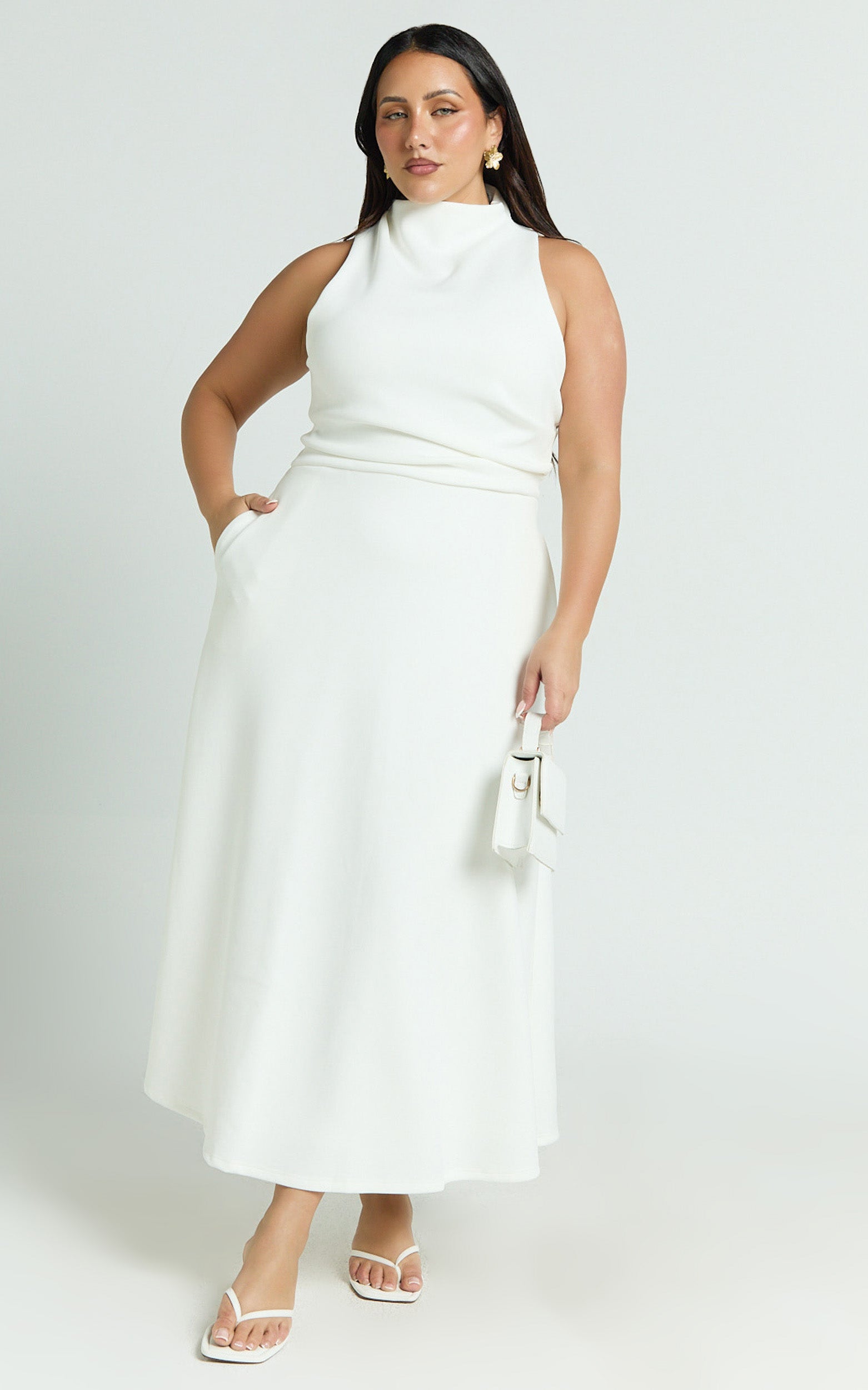 High Neck A Line Dress in Off White - Urban Luxe Apparel