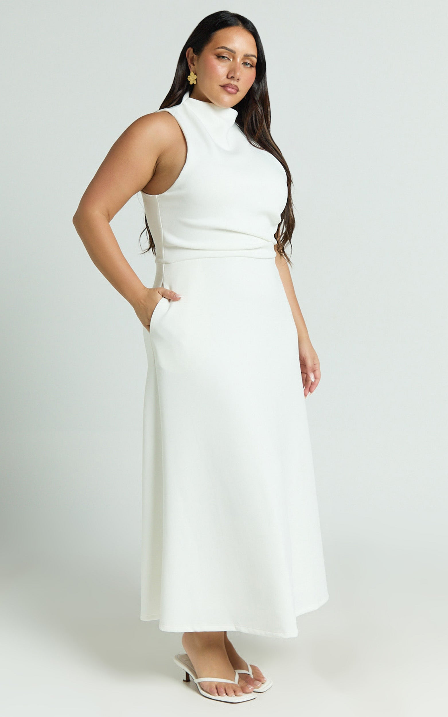 High Neck A Line Dress in Off White - Urban Luxe Apparel