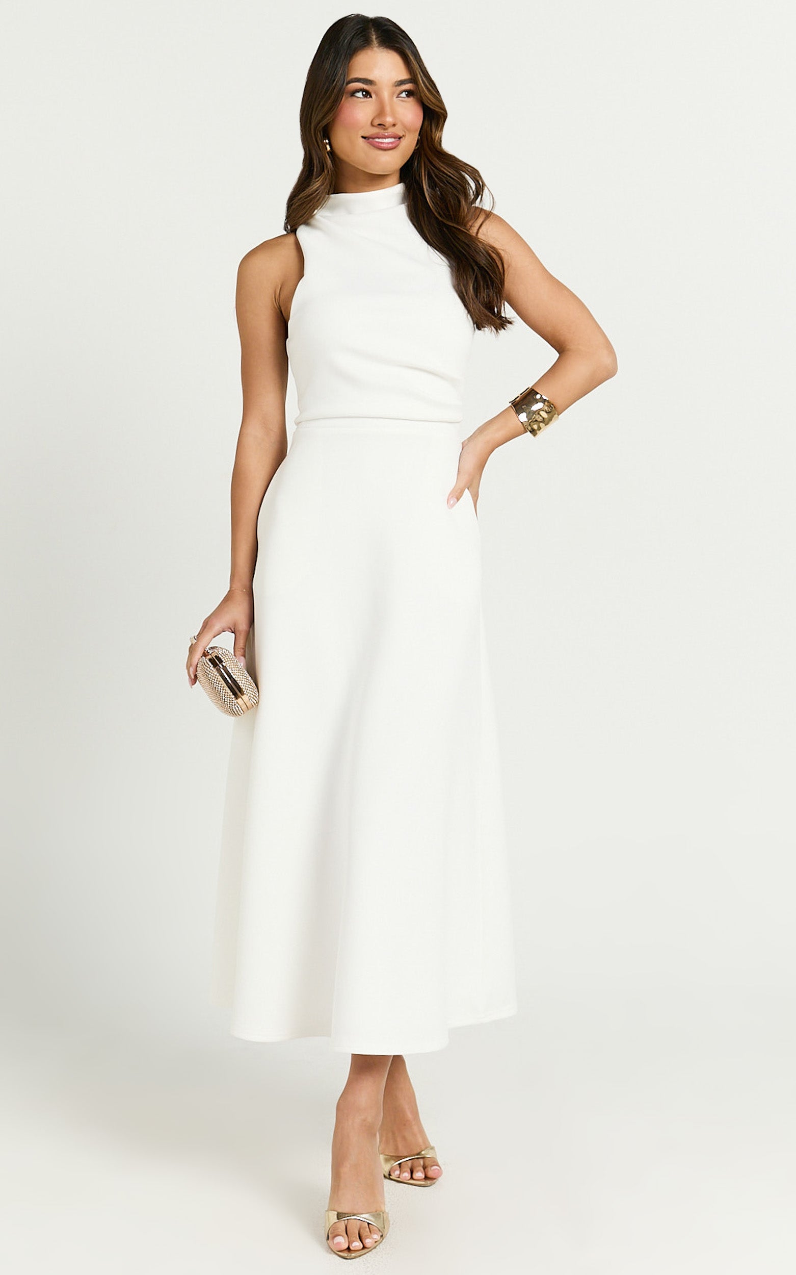 High Neck A Line Dress in Off White - Urban Luxe Apparel