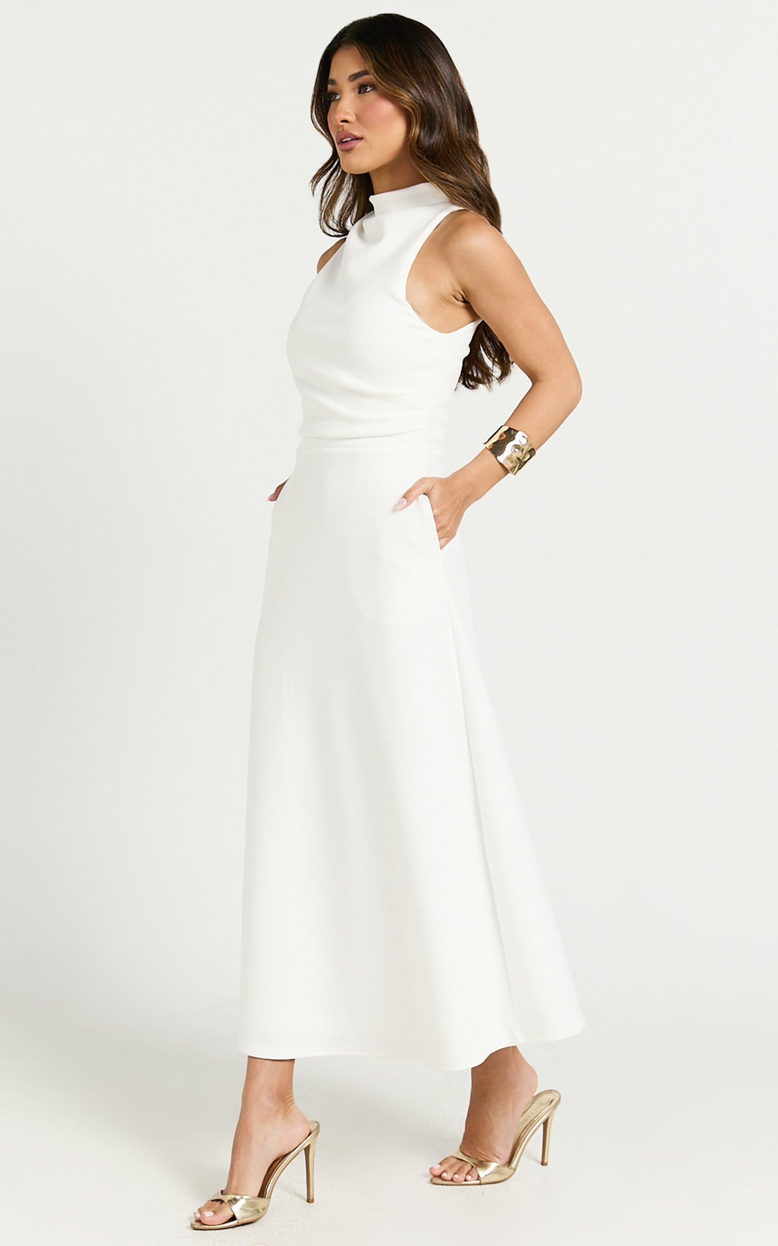 High Neck A Line Dress in Off White - Urban Luxe Apparel