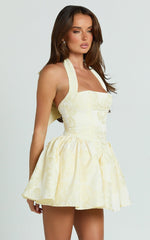 Square Neck Halter Fit And Flare Dress in Lemon