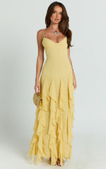 V Neck Ruffle Tier Slip Dress in Lemon