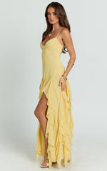 V Neck Ruffle Tier Slip Dress in Lemon