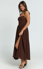 Linen Scoop Neck Gathered Dress in Chocolate - Urban Luxe Apparel