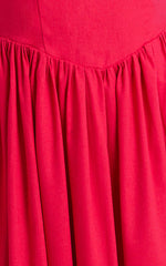 Linen Scoop Neck Gathered Dress in Red - Urban Luxe Apparel