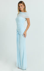 Cape Sleeve Off Shoulder Dress in Blue