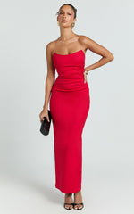 Scoop Neck Side Seam Tucks Fitted Dress in Red