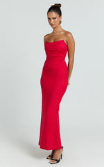 Scoop Neck Side Seam Tucks Fitted Dress in Red