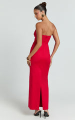 Scoop Neck Side Seam Tucks Fitted Dress in Red
